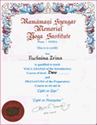 Ставрополь йога, сертификат из Пуны.